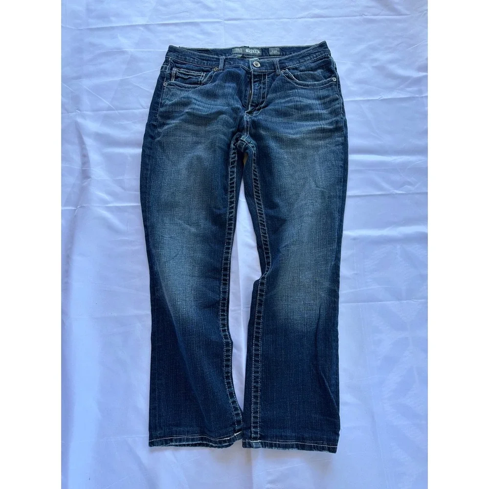 BKE Tyler Straight Leg Jeans Mens 33R Dark Wash Embroidered Pockets Denim Pants